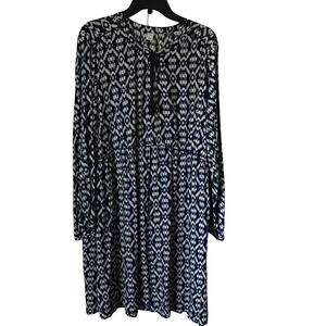 Old Navy Dress XL Womens Ikat Dark And Medium Blue White Loose Tassel Boho